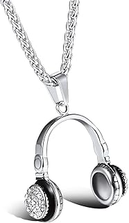 U7 Hip Hop Punk Music Necklace, Guitar Pick/Guitar/Microphone/Headphone Pendant with Chain for Men & Women, Stainless Steel R&B Music Jewelry, Silver/Gold/Black, Customizable