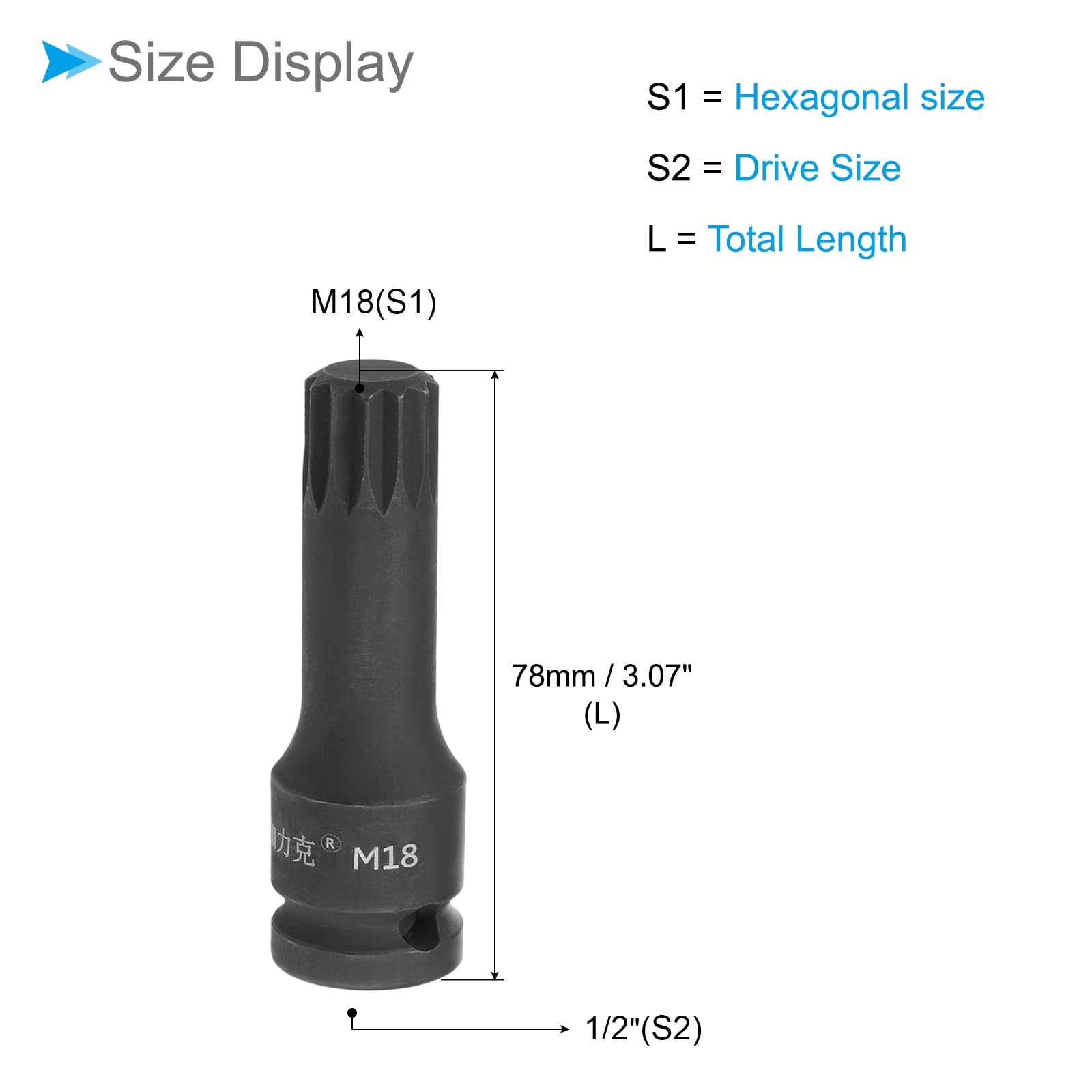 CoCud Impact Triple Square Spline Bit Socket, M18 Bit 1/2" Drive, Metric Lengthen Screwdriver Socket Adapter - Image 2