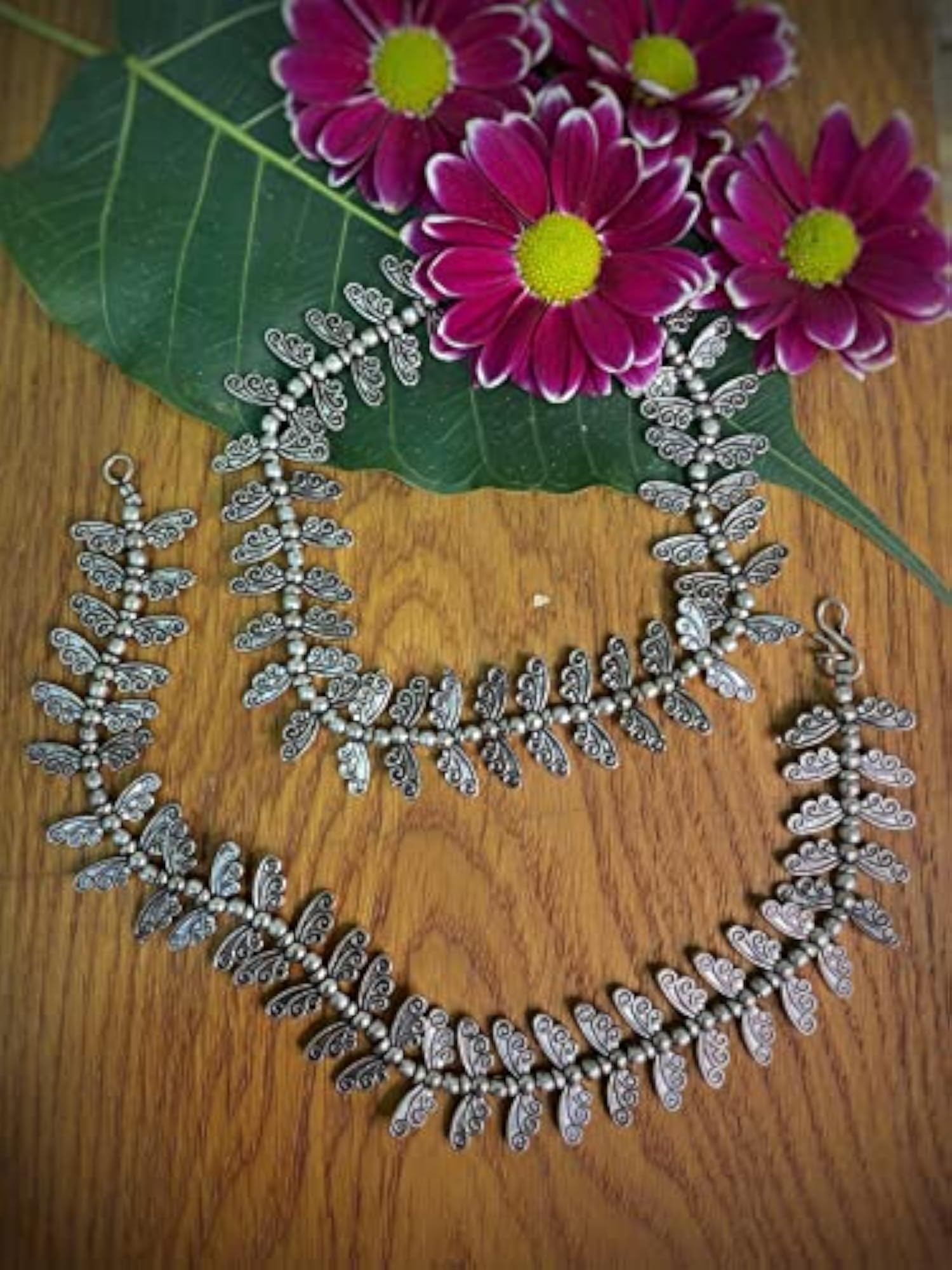 Traditional Oxidised German Silver Plated Anklet Pair