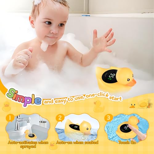Image of Baby Bath Thermometer - Digital Floating Water Thermometer with LED Display & Color Temperature Alerts, Rechargeable Bath Toy for Infant Bathtub Safety, Newborn Bath Essentials Gift