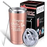 Boao Nurse Gifts for Women 20 oz Tumbler Mug with Lid and Straw Christmas Appreciation Gifts, Slinging Pills To Pay The Bills, Xmas Present for Nursing, Women, Men(Rose Gold)