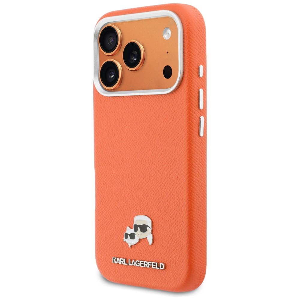 CG MOBILE Karl Lagerfeld Karl & Choupette Saffiano - Funda para iPhone 17 Pro Max compatible con MagSafe (naranja)