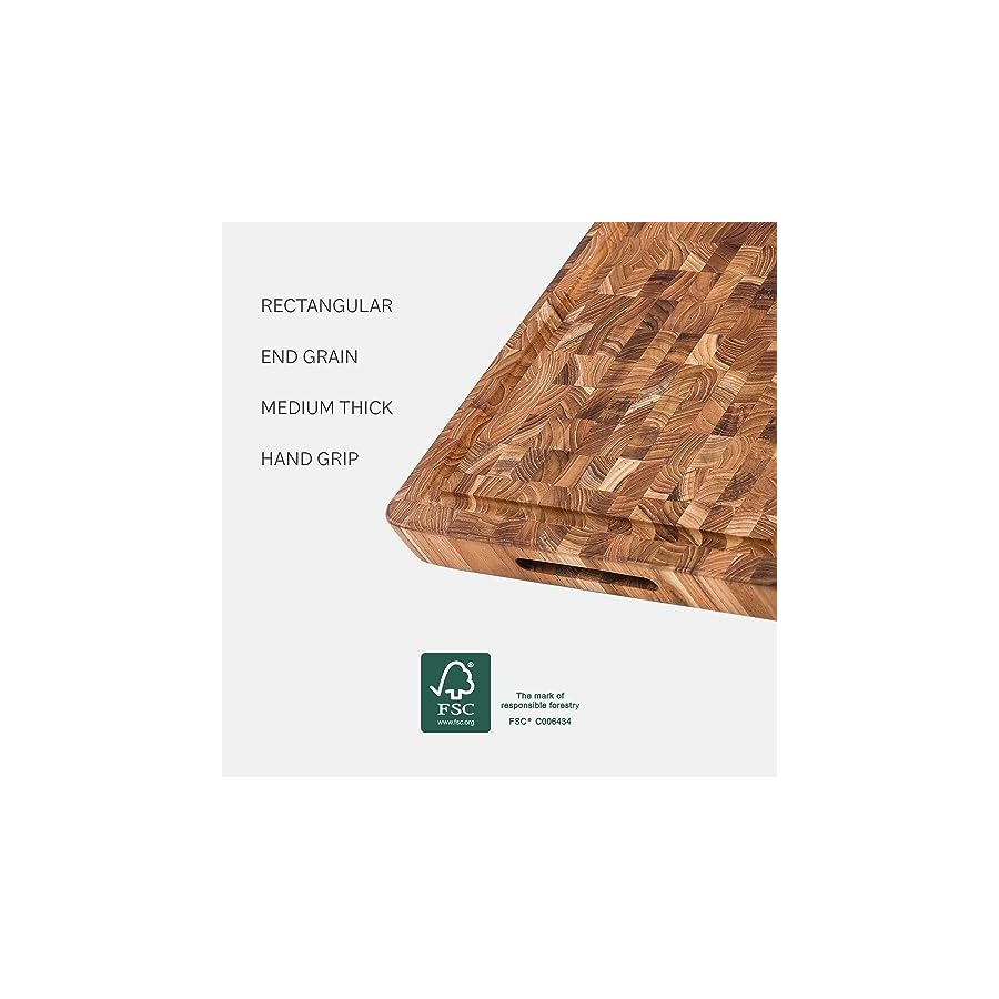 Teakhaus-Butcher-Block-Cutting-Board-Medium-Thick-Cutting-Board-with-Juice-Groove-Teak-End-Grain-Wood-Knife-Friendly-FSC-Certified Teakhaus Butcher Block Cutting Board - Medium Thick Cutting Board with Juice Groove - Teak End Grain Wood - Knife Friendly - FSC Certified