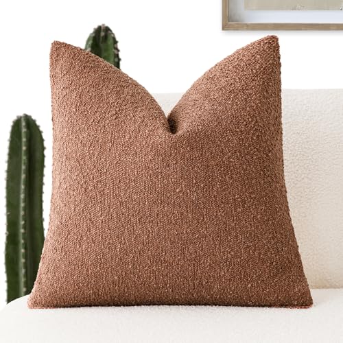 Image of Foindtower Decorative Textured Boucle Throw Pillow Covers Accent Solid Pillow Cases Neutral Soft Cozy Couch Cushion Case for Chair Sofa Bedroom Living Room Home Decor 26x26 Inch,1PC,Burnt Orange Hazel