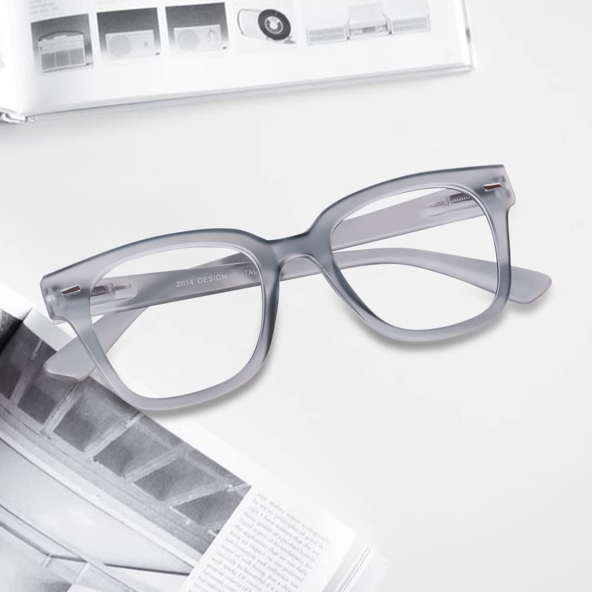 Poshh Eyewear Zero Power Blue Color Square Frames for men and women | Spring Hinges | Trending Colorful Frames | 100% UV PROTECTION | (Matt Transparent) 2