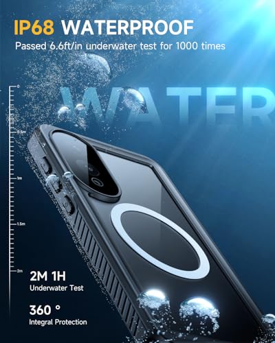 Image of Lanhiem Magnetic for Samsung Galaxy S25 Edge Phone Case, IP68 Waterproof Dustproof Case with Built-in Screen Protector, Rugged Full Body Protective Cover for Galaxy S25 Edge 6.7 Inch, Black