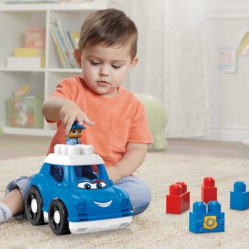 Mega Bloks First Builders Véhicule de Police, Voiture et Jeu de Construction, 6 Pièces, Jouet pour Bébé et Enfant de 1 à 5 Ans, GCX08