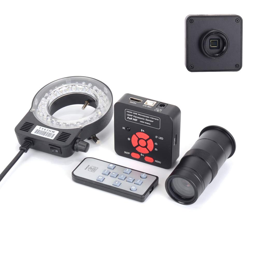HAYEAR1080P 60FPS 2K Full HD HDMI USB C-Mount Electronic Industry Microscope Camera+100X C-Mount Lens + 56 LED Light