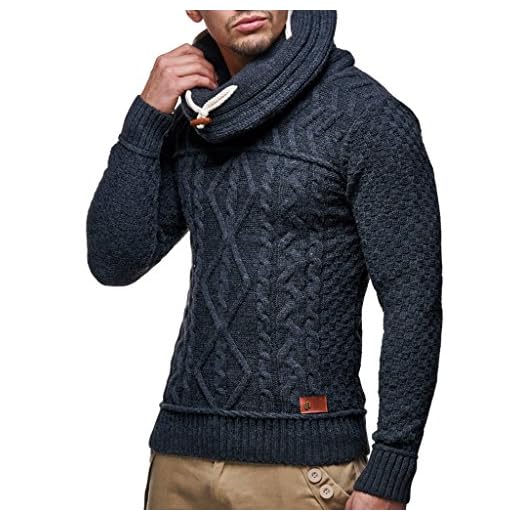Leif Nelson Herr stickad tröja polotröja slim fit för vinter sommar modern svart män vintertröja tröja långärmad tröja män basic huvtröja LN7025Y, antracit, M