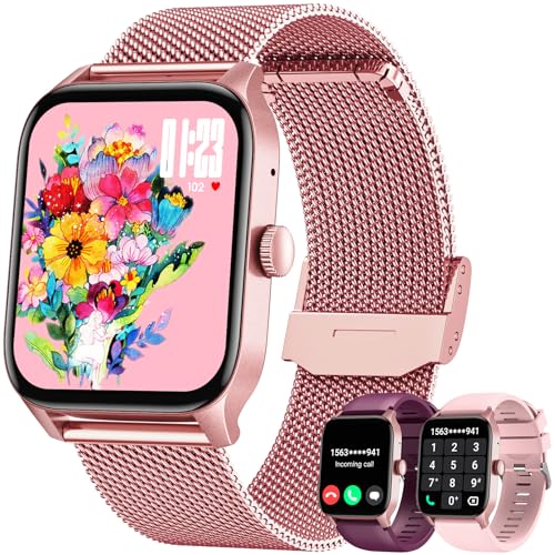 Smart Watches for Women Android iOS Phones: Pink Smartwatch for Women 1.83″ Touchscreen with Answer/Make Call Waterproof Heart Rate Blood Pressure Sleep Sport Alarm Pedometer Calorie Fitness Tracker