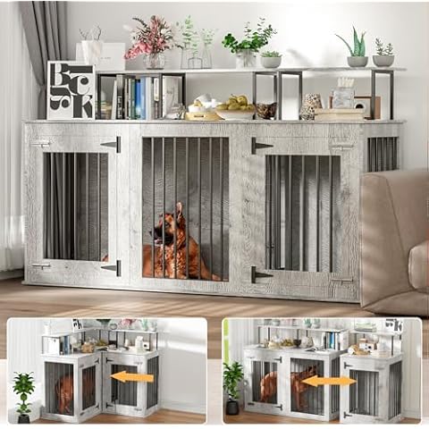 HSSZXFR 71'' Dog Crate Furniture Dog Crate, Furniture-Style Dog Cages Corner Dog Crate Large Double Dog Kennel Space Saving Dog Furniture Cover