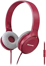 PANASONIC Fones de ouvido leves com microfone, controlador de chamadas e cabo de áudio de 1,2 m compatível com iPhone, Blackberry, Android - RP-HF100M-P - Fones de ouvido supra-auriculares (rosa)