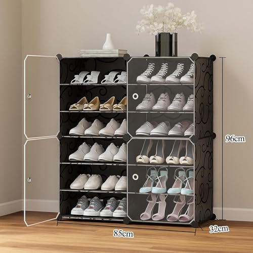 Image of Premium Modular Plastic Shoe Rack for Home | 12 ๐๐๐๐๐
Shoe Rack with 4 Doors, Hook Holder for Home Storage Organizer with Metal Door Frame to Cover Chappal Slipper Sandals Shoes - Black