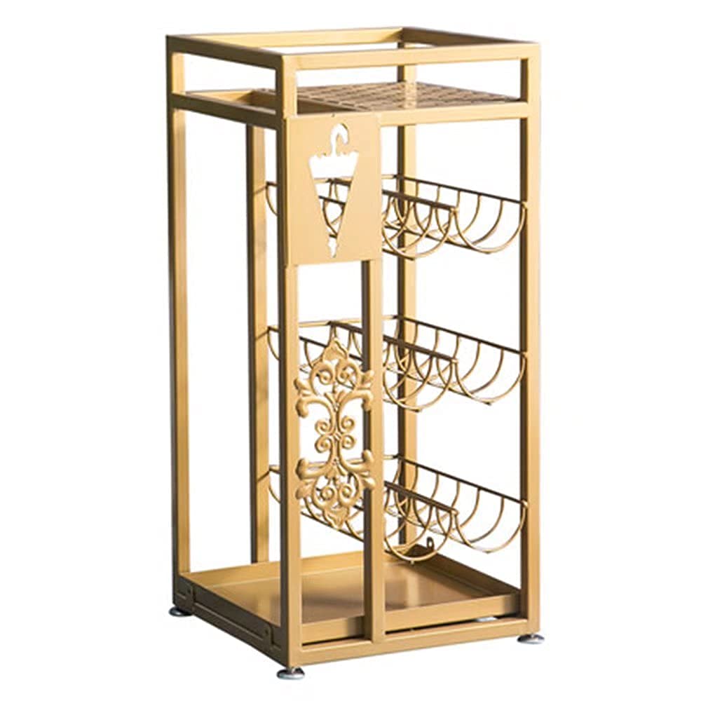 GHHVFEC Creative Metal Umbrella Stand, Gold Simple Umbrella Bucket with Removable Drainage Tray, 4 Layers, 3 Holes - Stylish Home Decor for Entryway and Office