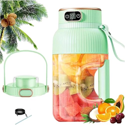 Vaso Exprimidor Portátil Multifuncional con Pantalla Digital, Batidora Portátil para Llevar, Batidora Portátil De Gran Capacidad Recargable por USB, para Batidos Y Smoothie, Green, 26x11cm