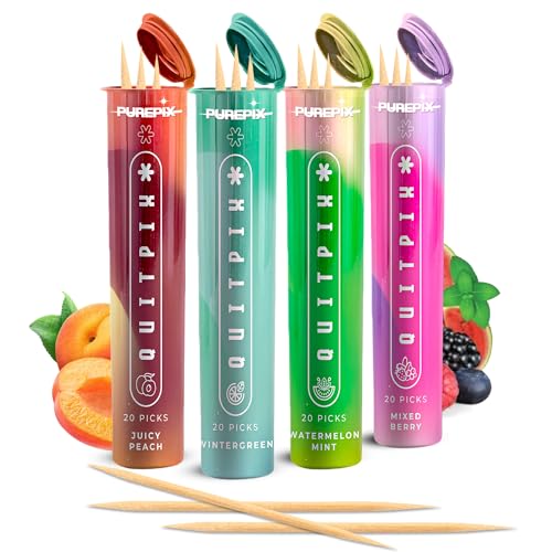 Image of QuitPix - Flavored Toothpicks for Quit-Smoking Support, Nicotine-Free with L-Theanine & NAC, Extra-Thick Oral Fixation - 4-Flavor Kosher Variety Pack