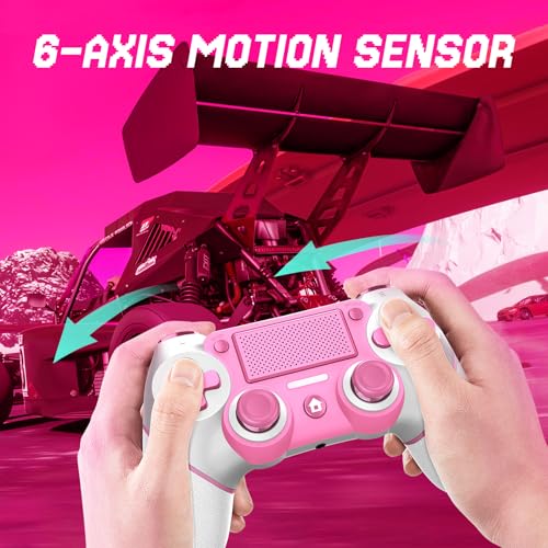 Image of Wireless Controller Compatible with PS4 /Pro /Slim, Black ps4 controller with Dual Vibration, 1000mAh Battery, 6-Axis Motion Sensor, Built-in Speaker & 3.5mm Headphone Jack, Charging Cable (Pink)