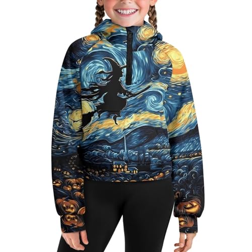 Kids Girls Hoodies Half Zip Up Sweatshirts Long Sleeve Pullover Hooded Tops School Party Outfits with Pockets3