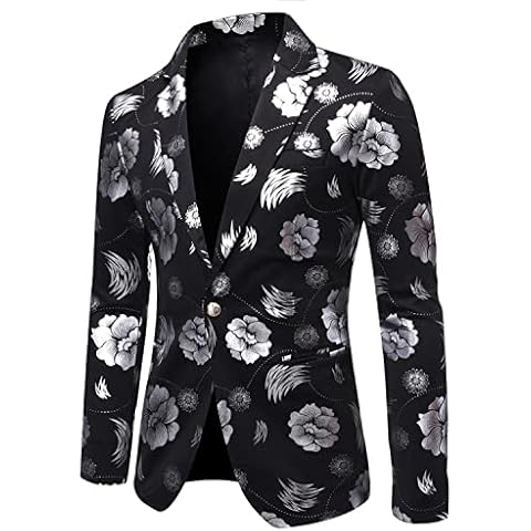 WBLKD Men's Luxury Velvet Blazer Casual Dress Suit Slim Fit Floral Prints Stylish Coat Silver-3XL Cover