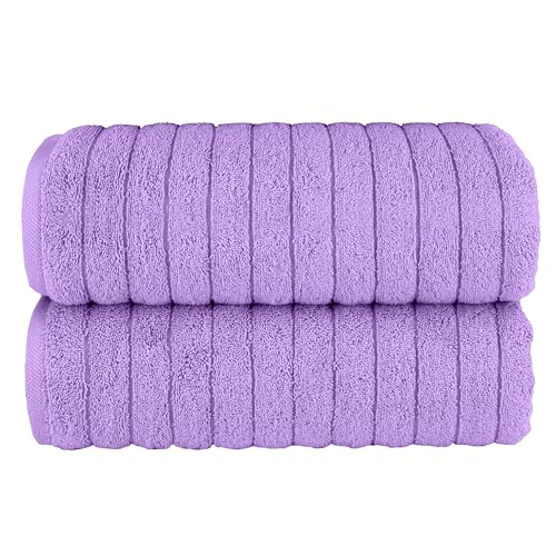 Image of Elegant Comfort 100% Turkish Cotton Corduroy Ribbed Luxury Soft 2 Pack Bath Towels 27 x 54 Inch - Ultra Plush, Absorbent, Quick Dry, Hotel Spa Quality Towels for Bathroom Essentials, Lilac