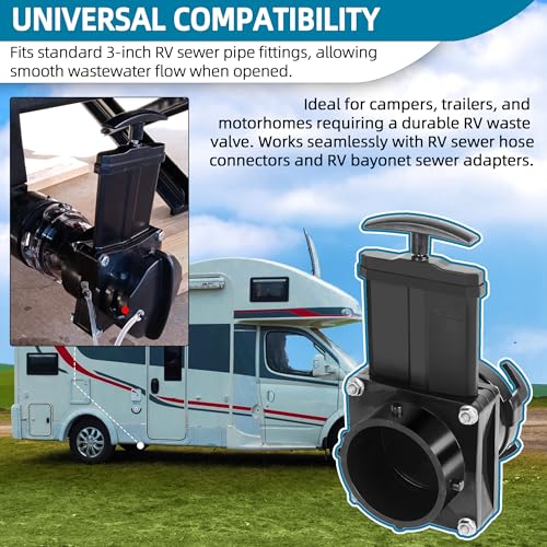 Image of TonGass 3-Inch RV Waste Valve Body with Handle, Mess-Free Water Valve | Heavy-Duty Camper Sewer Pipe Fitting, Durable RV Sewer Valve Replacement for Camper, Trailer, and Motorhome