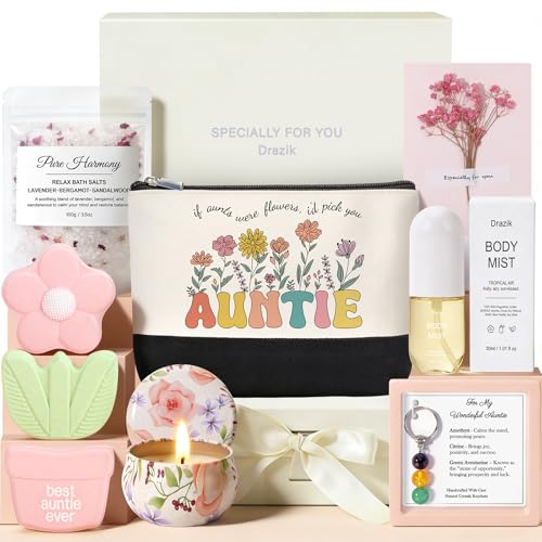 Drazik Auntie Gifts for Women Birthday Pamper Gift Box Self Care Spa Bath Set for Her Relaxation Hamper Thoughtful Auntie Present Ideas for Birthday Thank You Just Because or Christmas
