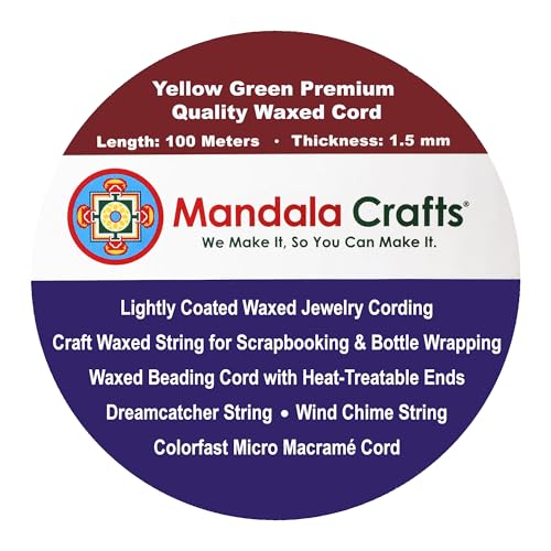 Mandala Crafts 1.5mm Yellow Green Cotton Waxed Cord for Jewelry Making, 109 Yards – Waxed Cotton String for Decorative Knotting and Accessory Assembly - Thumbnail 3