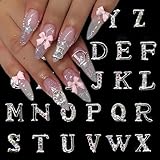 26 Pcs Silver Letter English Alphabet Nail Rhinestones, Diamond Letters DIY Acrylic Nail Art Accessories