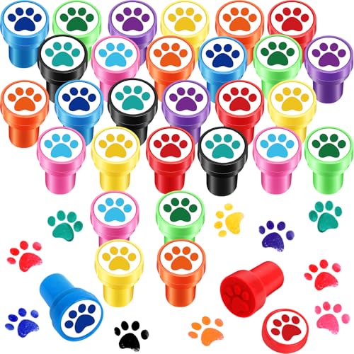 Hxezoc 24 Pieces Dog Paw Print Stamp Mini Colorful Self Inking Stamps Party Favors Assorted Stamp Set for Classroom Party Educational Learning Activities Supplies
