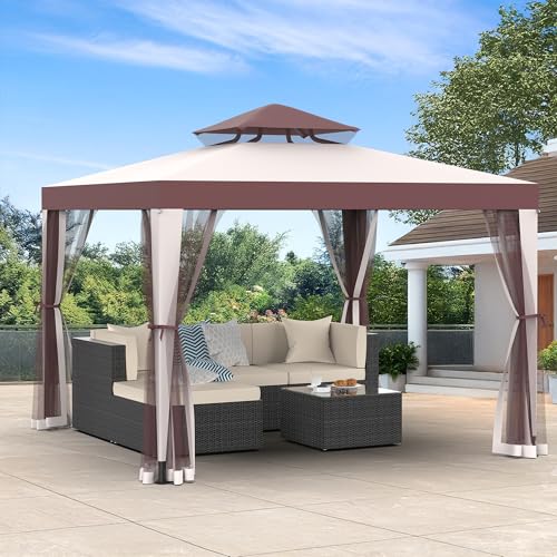 Gazebo, 10'x10' Patio Gazebo Outdoor Waterproof Canopy Tent UV-Resistant 2-Tier