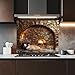 Tempered Glass Backsplash for Kitchen, Brick Oven Glass Backsplash, Copper Look Backsplash for Kitchen Wall, Rustic Kitchen Backsplash, Easy to Install Stove Backsplash