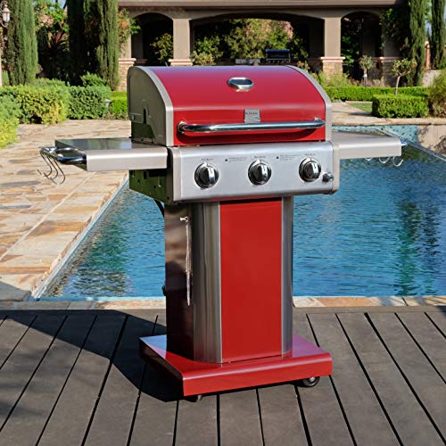 Kenmore 3-Burner Outdoor Bbq Grill | Liquid Propane Barbecue Gas Grill With Folding Sides, Pg-A4030400Ld-Rd, Pedestal Grill With Wheels, 30000 Btu, Red #TOP1