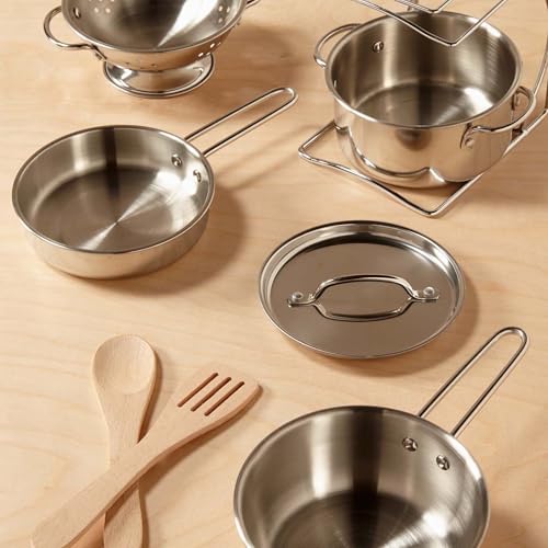 Melissa & Doug Stainless Steel Pots & Pans, 8 Piece Play Kitchen Set, Premium Play Kitchen Accessories & Cooking Utensils, Preschool Toys for Kids 3+ - Image 3
