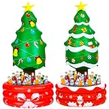 Zhanmai 2 Pcs 4.13 ft Inflatable Christmas Tree Cooler Blow up Christmas Tree Decoration Star Treetop Hot Cocoa Mug Drink Coolers Food Container for Xmas Party Favor Indoor Outdoor Garden Yard Decor