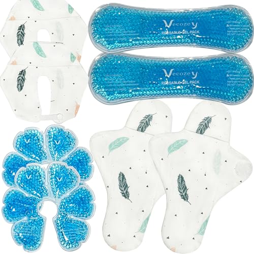 Image of Vecozey Perineal Ice Packs & Breast Therapy Gel Packs Set with Soft Washable Covers for Engorgement, Mastitis, Hemorrhoids & After Birth Discomfort, Postpartum Recovery Kit with 4 Reusable Ice Packs