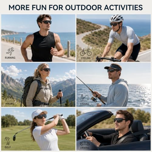CARRY WIT AI Smart Sunglasses for Men/Women, Bluetooth Glasses for Cycling Running, Sports Sunglasses with UV400 Polarized Lenses, Bluetooth 5.4 for Music, Voice Control for Hiking Fishing (Grey) - image 6