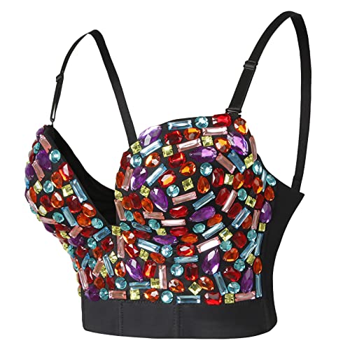 Charmian Women's Spaghetti Straps Rhinestone Beaded Clubwear Bustier Crop Top Bra4