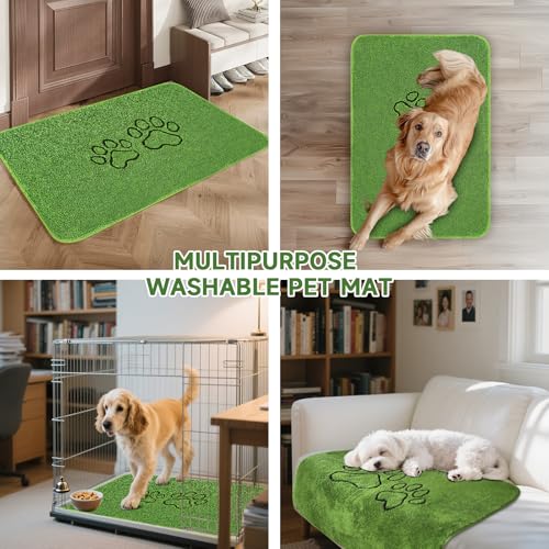 Image of Homimp Washable Pee Pads for Dogs, 4 Pack Super Absorbent Reusable Puppy Pads, Green Long Wool Fake Grass for Potty Training, Upgrade Non-Slip and Leak-Proof,Floor, Couch, Bed, and Crate,Green 30 inchx34 inch