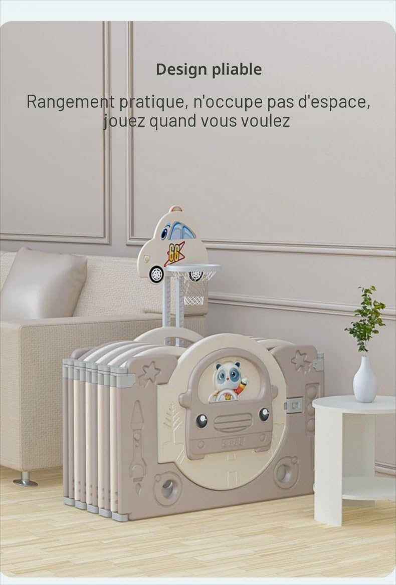 Parc Bebe Pliable, Grand Parc Bebe et Enfant Modulable avec Tapis, Centre D'activités pour Intérieur/Extérieur avec toboggan et panier de basket