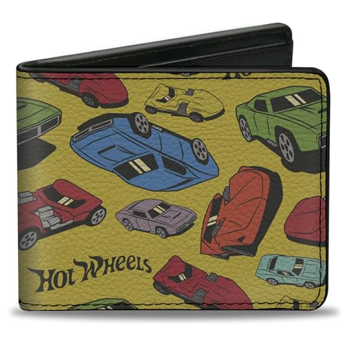 Buckle-Down Mattel Wallet, Bifold, Hot Wheels Cars Scattered Yellow Multi Color, Vegan Leather