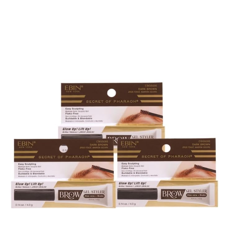 Eyebrow Gel – 3x Secret of Pharaoh Brow Gel Styler by Ebin New York Bundle – Lightweight Quick-Dry Formula with Biotin & Aloe Vera for Definition and Natural Color in 6 Shades – Gift Set (3 Items)