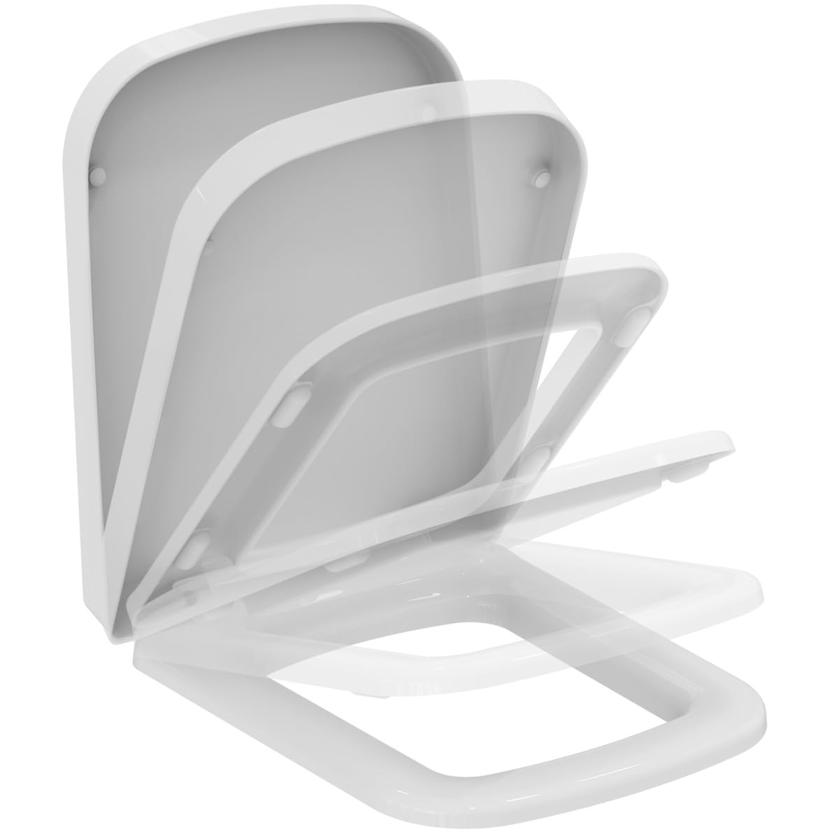Ideal Standard Mia WC-Sitz, eckige Form, Toilettensitz mit Absenkautomatik (Softclose) und langer Lebensdauer, aus robustem Duroplast – Weiß (360x450x55 mm)