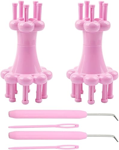 Ximimark 2 piezas DIY carrete de ganchillo telar mini tejer hilo de lana cuerda aguja gancho bufandas correas hacer manualidades herramientas