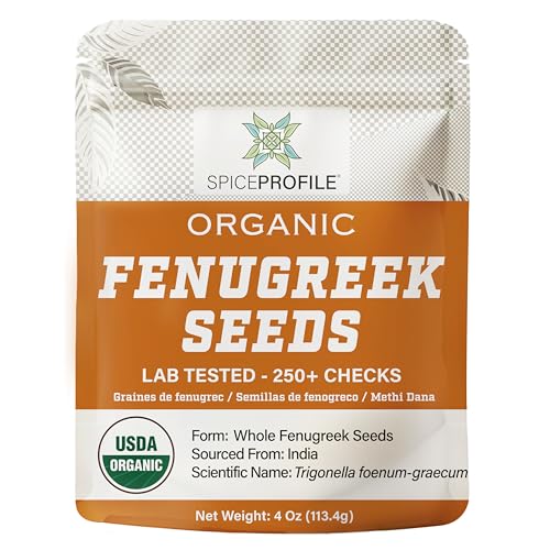 Spice Profile USDA Organic Fenugreek Seeds, Lab Tested for Heavy Metals, Resealable 4oz Pouch, Methi, Semillas de Fenogreco