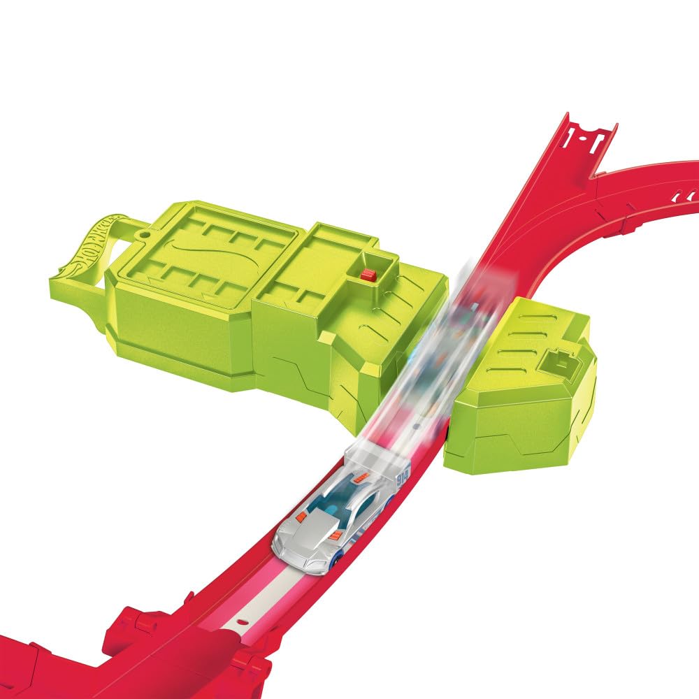 Hot Wheels Track Set, Hot Wheels Neon Race Multi Race zestaw do śledzenia emocji, 1 sztuka samochodu, zmotoryzowany akcelerator, gra z jednym lub kilkoma samochodami, przechowywanie zabawek, HPC07