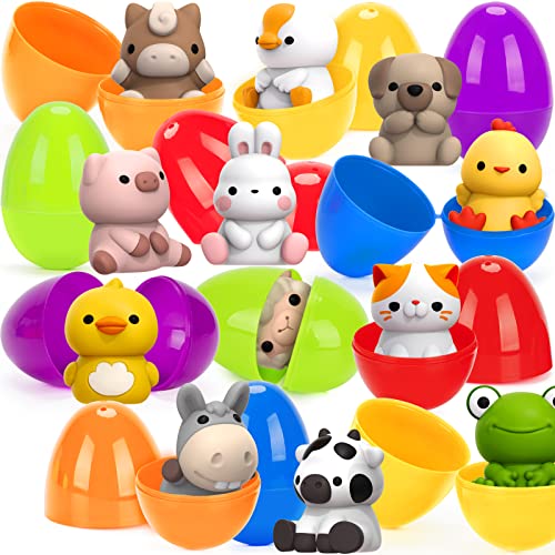 Plastic Easter Eggs with Animal Finger Puppets for Surprise Eggs Hunt, Prefilled Easter Eggs with Toys Inside for Kids Toddlers, Easter Basket Stuffers Gifts Party Favors and Classroom Prize Supplies