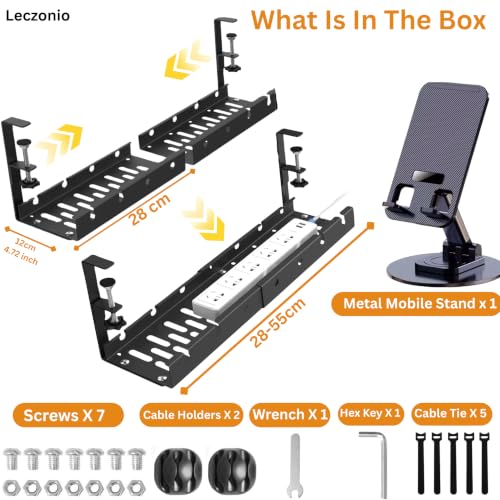 Image of Joomouney Under Desk Cable Organizer Rack, Retractable 28.5-55 cm Adjustable Metal Tray, Adjustable Under Desk Cable Organizer Holder for Power Extention, Power Cord, Network Cable (Black EXTENDABLE)