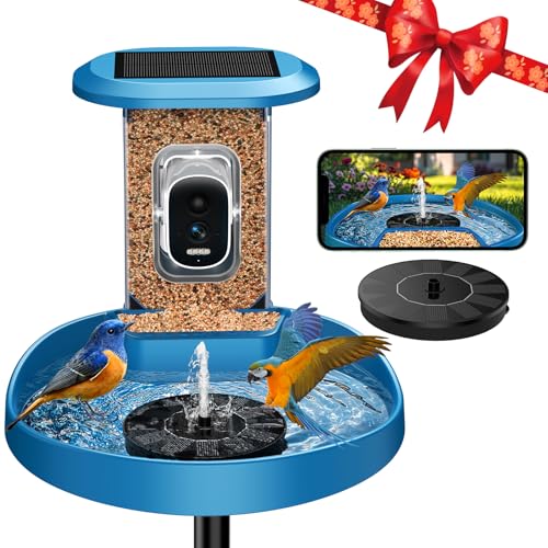 EAST OAK Smart Bird Feeder with Camera and Bird Bath 2-in-1 160Wide View 2K Ultra HD Live Camera with AI Identify 11000+ Species Auto Capture & Real-time Notifications Ideal Gift for Lover Parent