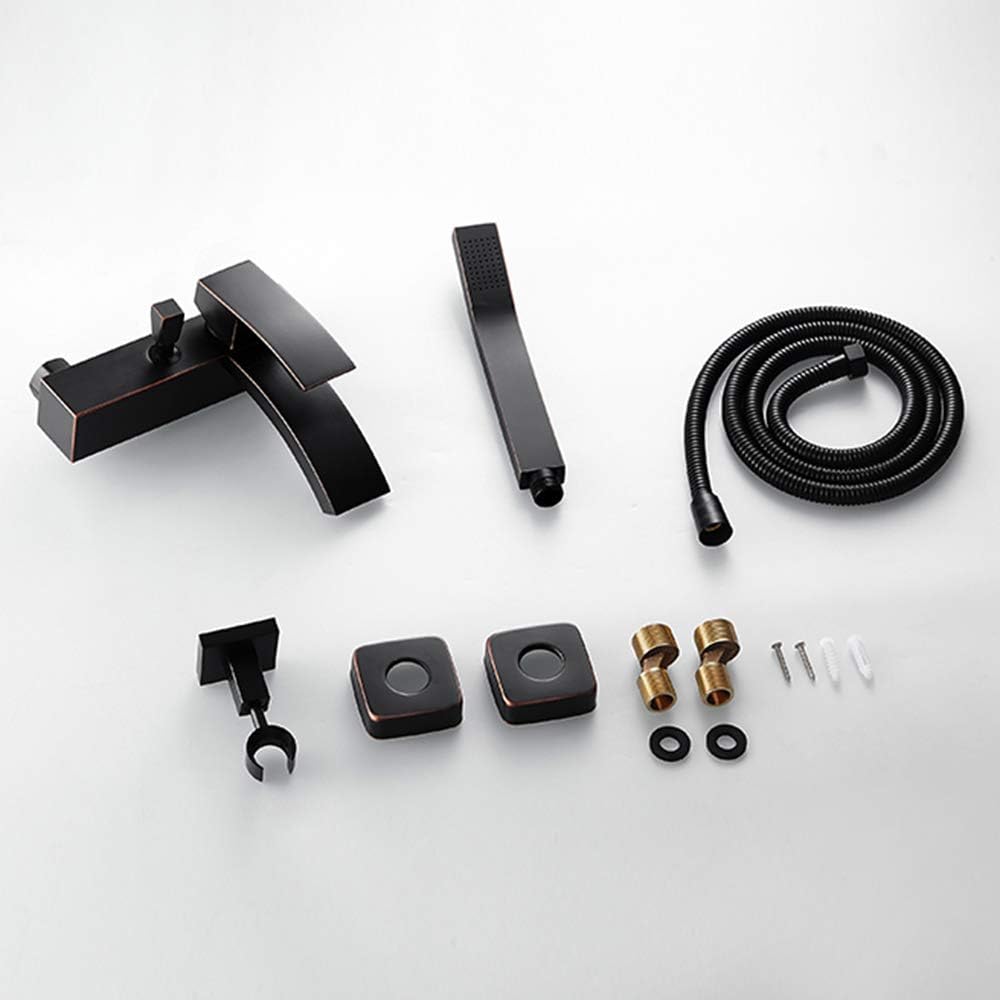 Oil Rubbing Bronze Bathtub Faucet with Handheld Shower Luxury Solid Brass Single Handle Waterfall Bath Filler Mixer Tap Wall Mount