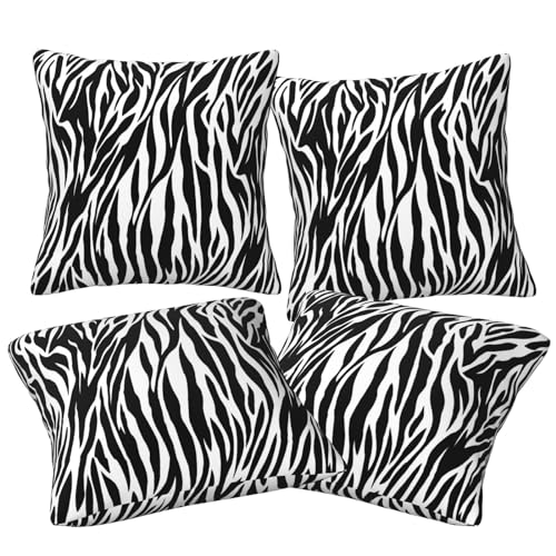 Lot de 4 housses de coussin carrées modernes avec imprimé zèbre 40 x 40 cm